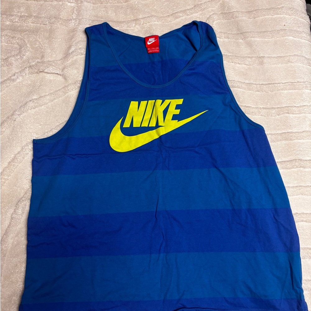 Nike Blue Striped Tank with Yellow Logo